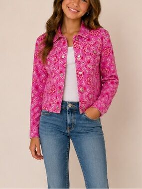 Girls' Pink Bandana-Print Jean Jacket